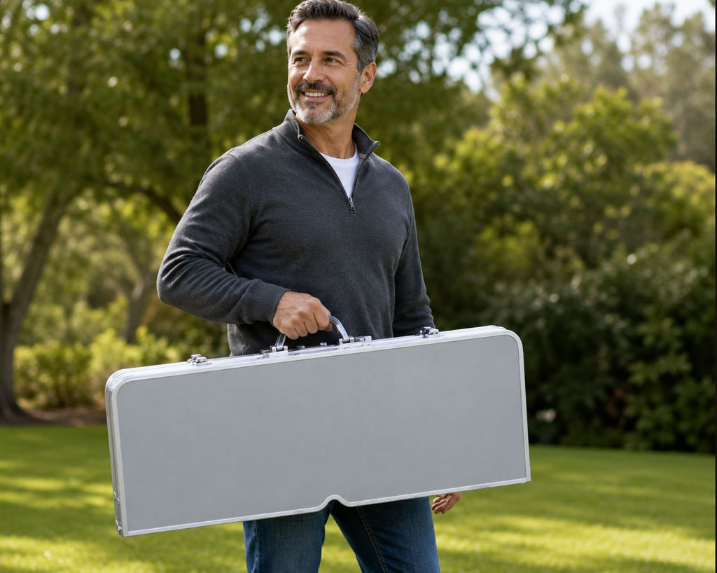 Mesa Plegable con 4 Sillas Metálicas, Pago contra entrega y envio gratis.