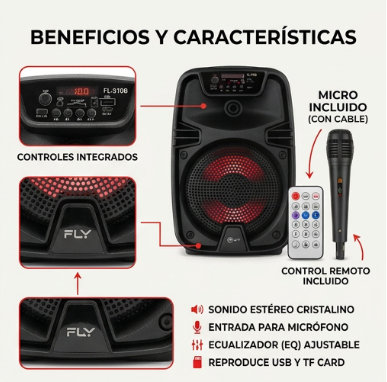 Parlante Bocina Potente LED 6.5” 6 Horas