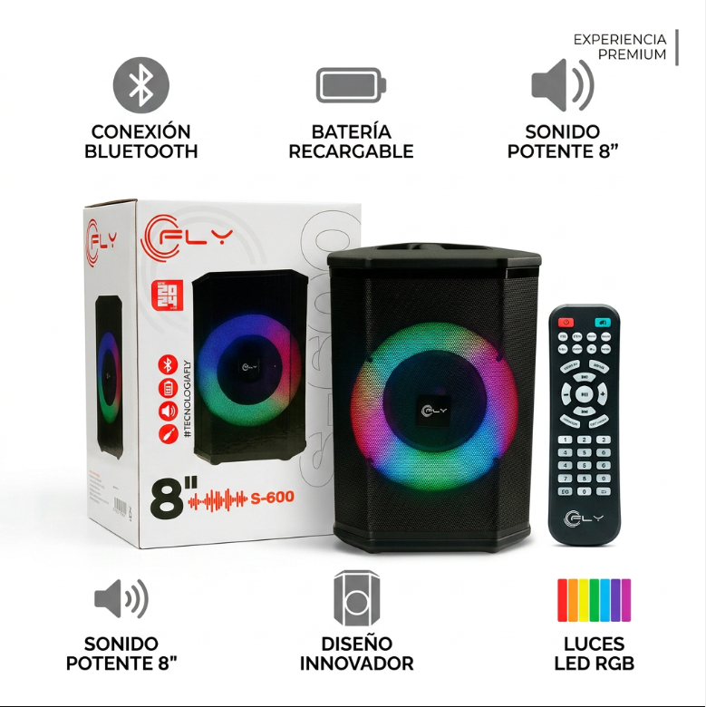 Parlante Potente LED 8” 6 horas s-600