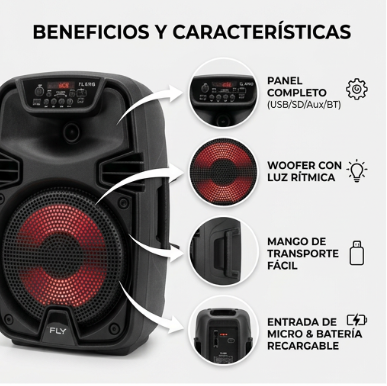 Parlante Bocina Potente LED 6.5” 6 Horas